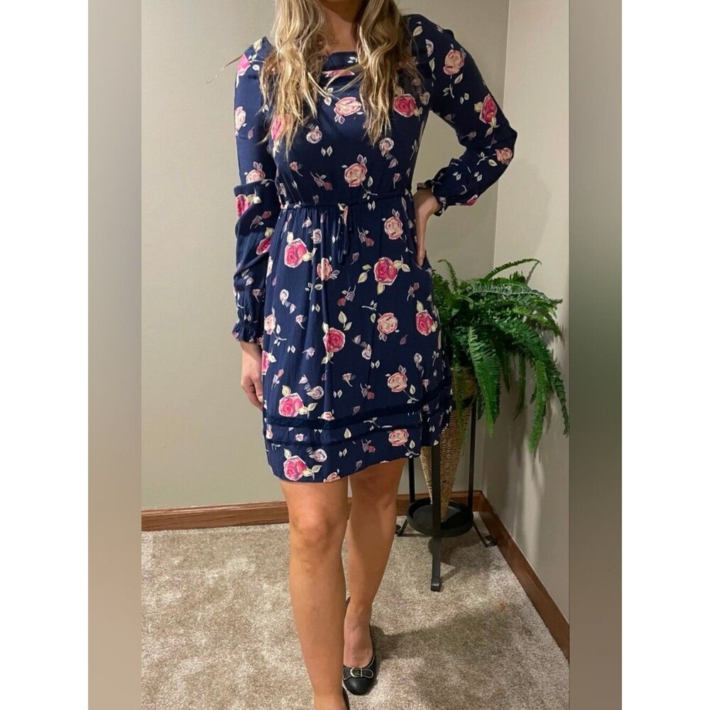LC Lauren Conrad Floral Long Sleeve Dress - Navy and Pink